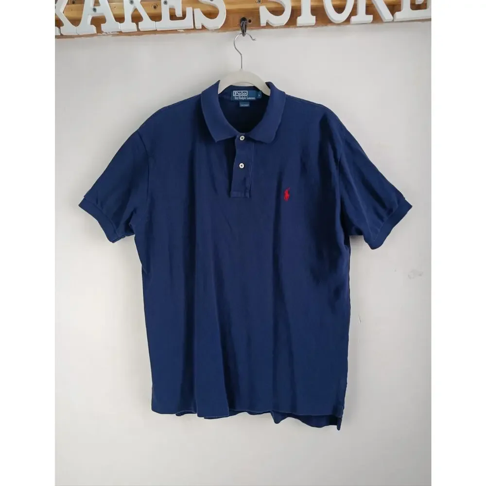 Vintage Polo Ralph Lauren Polo T Shirt Rugby Blue 90s Men’s L Size Red Pony